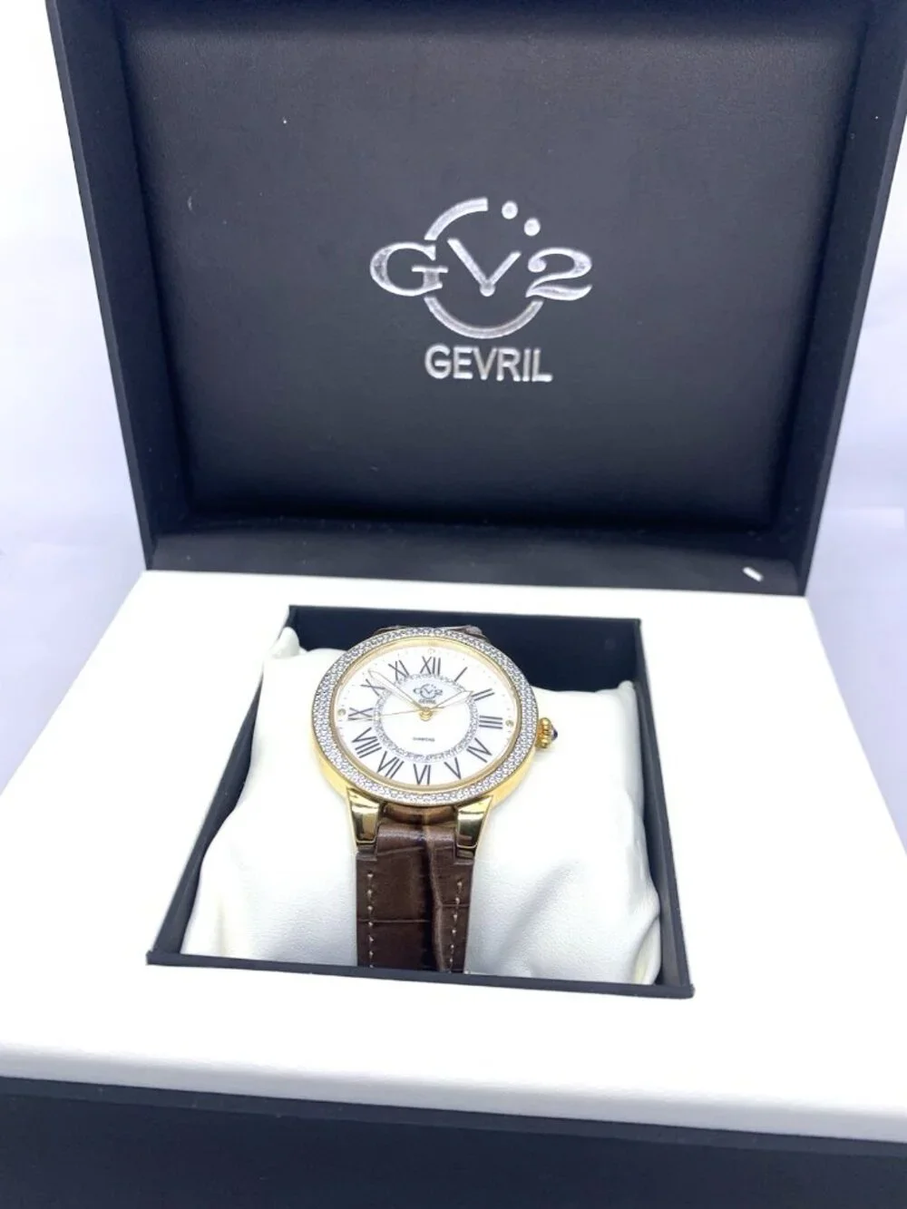 GV2 by Gevril Women's Watch 9142 Swiss Quartz Mother Of Pearl Dial Brown Leather